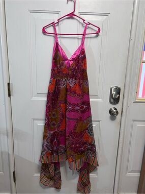 Baby Lace Women’s Large Paisley Patchwork Dress Pink Ruffle Asymmetrical Boho